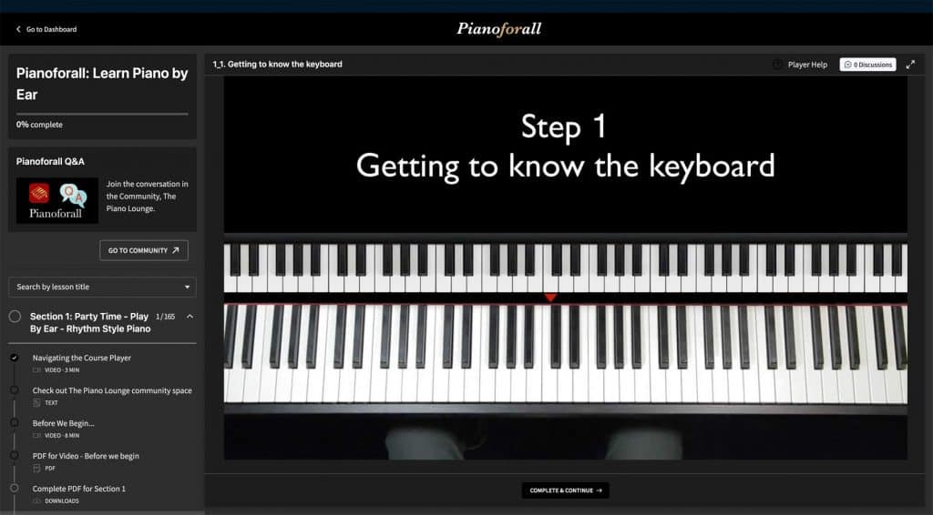 How pianoforall works image of course player