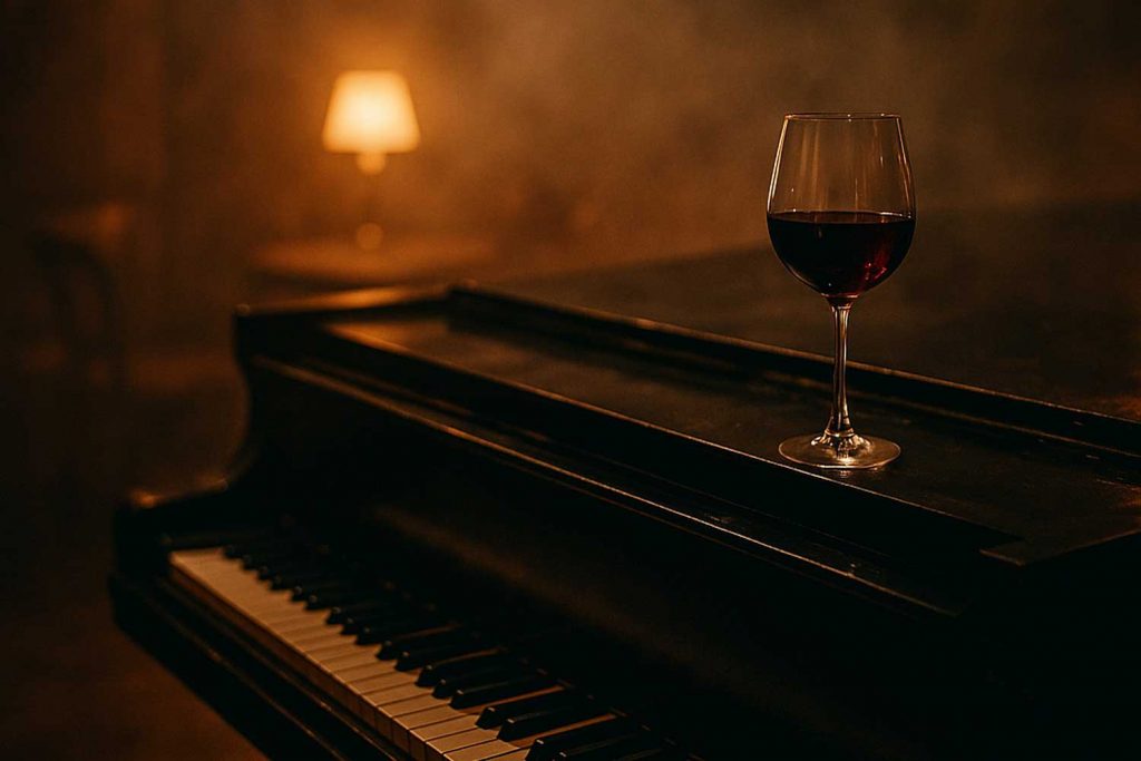 Piano drinking wine